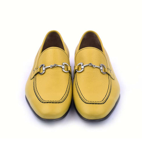 Corrente Grain Leather Yellow Horse Bit Loafers for Men