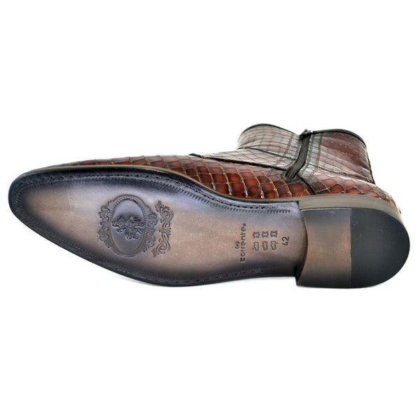 Corrente Brown Leather Crocodile Print Men’s Double Buckle Zipper Boot