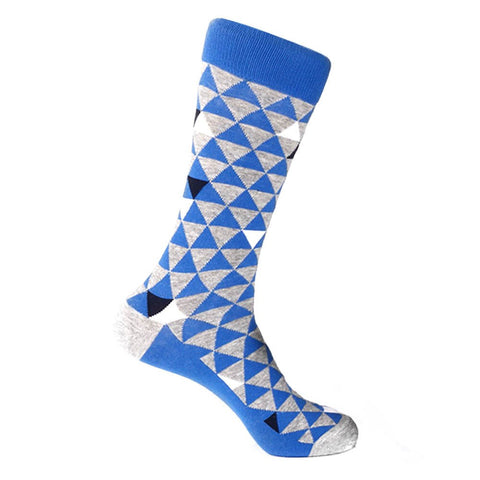 Steven Land Blue Multi Two Tones Triangles Pattern Men's Socks