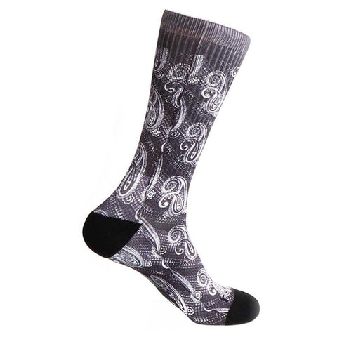 Steven Land Paisley Sublimation Pattern Black Multi Cotton Nylon Spandex Men's Socks