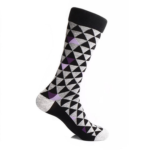 Steven Land Black Multi Two Tones Triangles Pattern Men's Socks