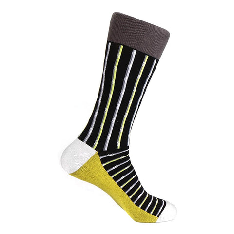 Steven Land Two Tone Stripes Pattern Black Multi Cotton Nylon Spandex Men's Socks