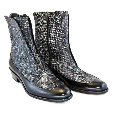 Corrente Black Genuine Python Calfskin Leather Mens Slip-On Boot