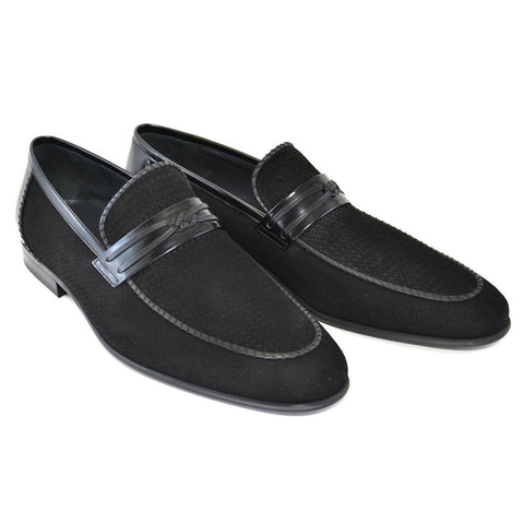 Corrente Black Perforated Suede Leather Men’s Slip On Loafers