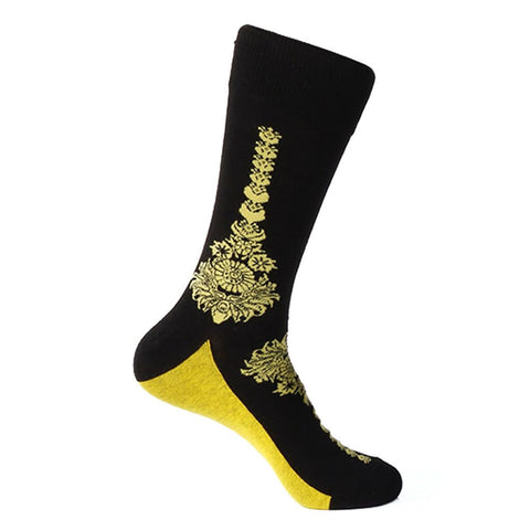 Steven Land Ornaments Printed Pattern Gold Multi Cotton Nylon Spandex Men's Socks