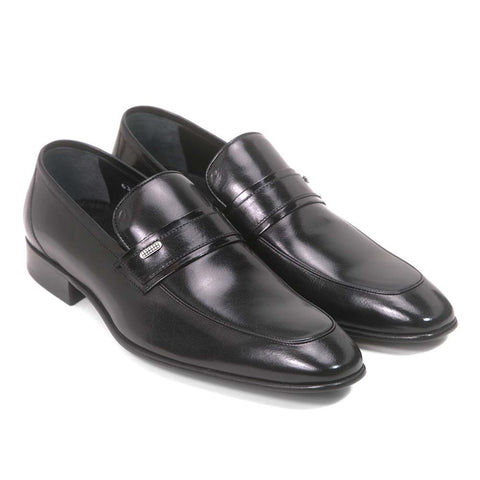 Golden Pass Men's Black Calf Leather Plain Toe Slip on Loafers with Leather Sole
