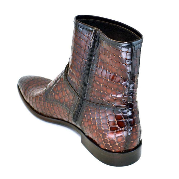 Corrente Brown Leather Crocodile Print Men’s Double Buckle Zipper Boot
