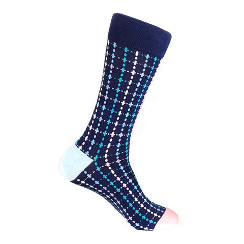Steven Land Blue Multi Plaid Printed Pattern Men's Socks