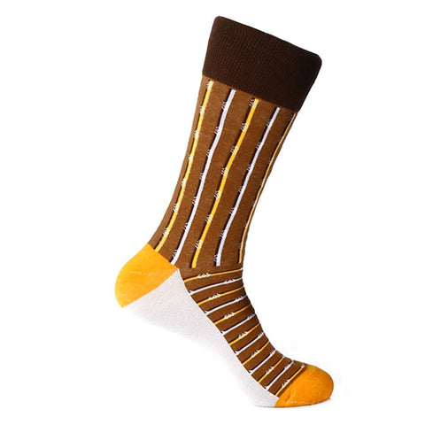Steven Land Two Tone Stripes Pattern Brown Multi Cotton Nylon Spandex Men's Socks