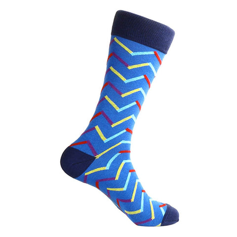 Steven Land Blue Multi Chevron Mixed Colors Pattern Men's Socks
